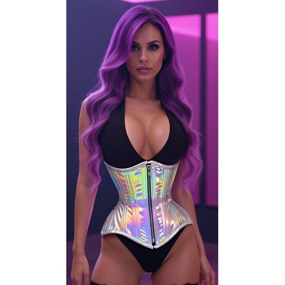 Top Drawer by Daisy Corsets Silver Holo Double Steel Boned Underbust Waist Cinch - Picture 4 of 11